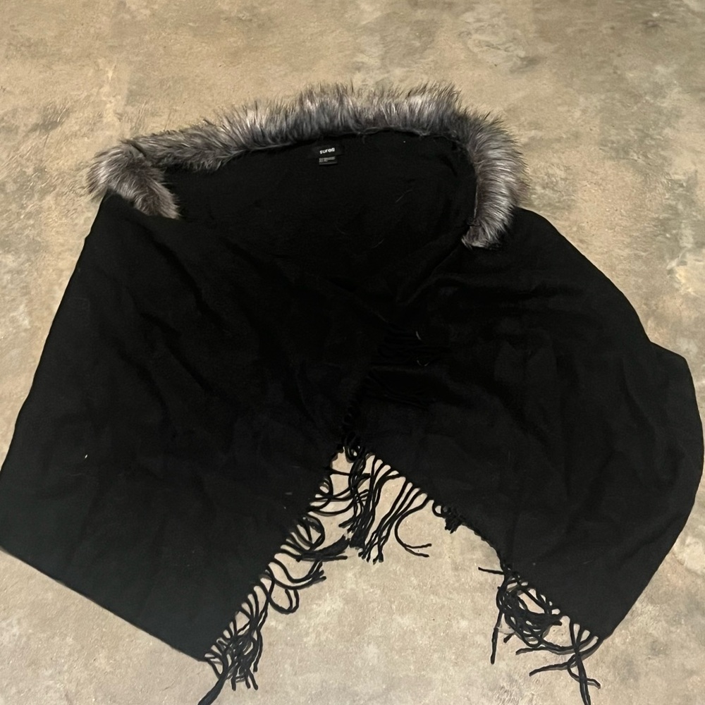 Surell Black Wrap with Faux Fur Accent
